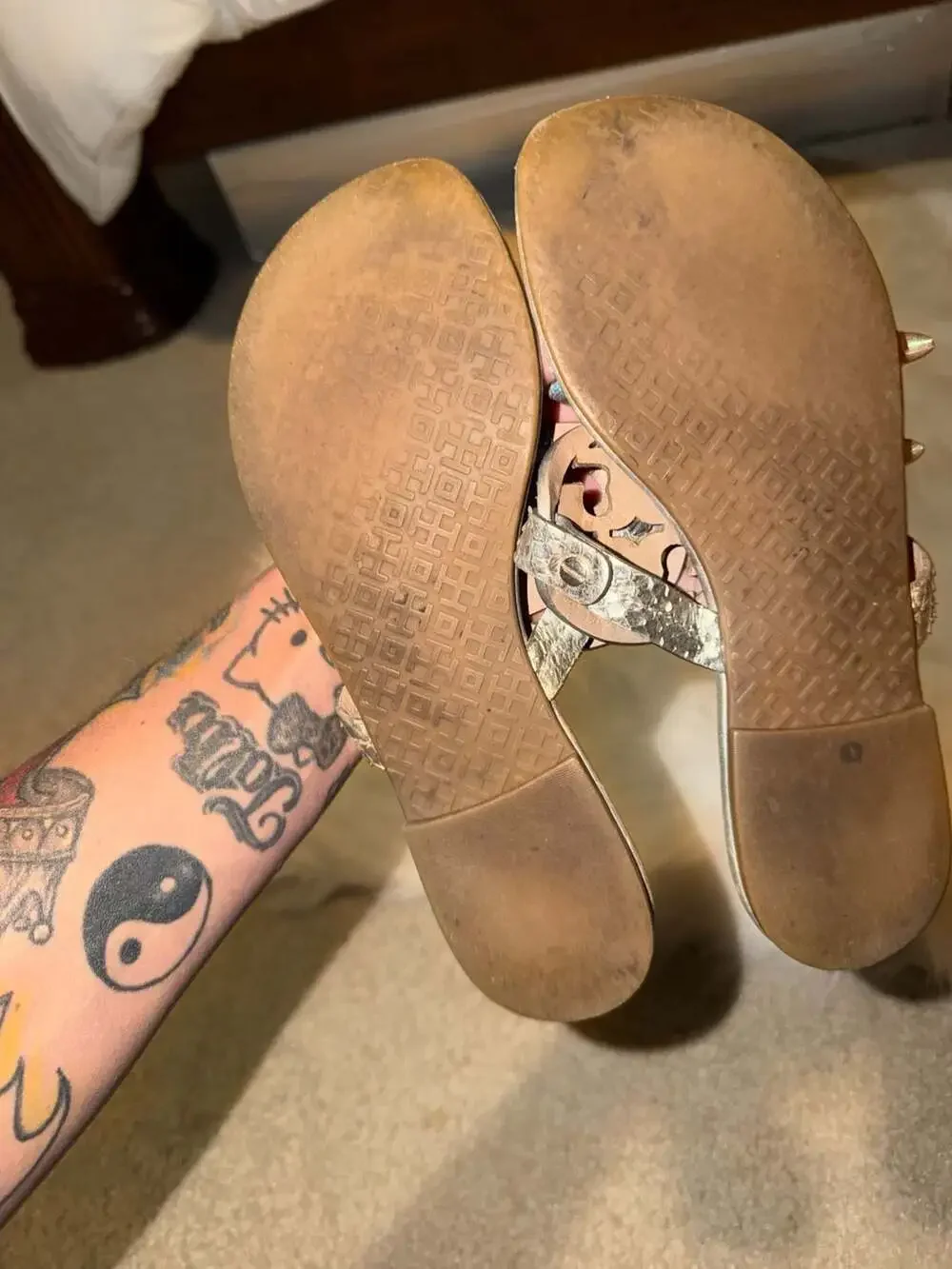 Tory Burch Miller Metallic Snakeskin Logo Thong Sandals